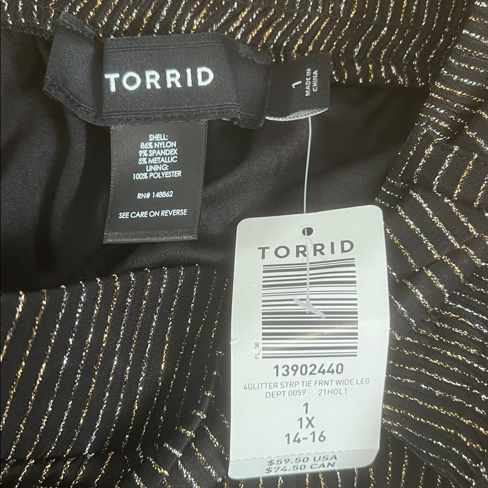 Torrid Black Wide Leg Pants with Silver & Gold PinStripes - Size 1X (14/16) NWT - Picture 8 of 11